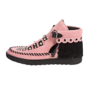 Coach Roccasins Cut Out Bootie Girls Womens‎ 5 Pink Black Suede Fringe Studs NEW